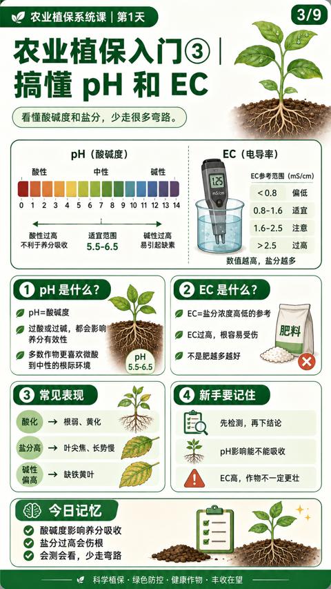 搞懂 pH 和 EC（看懂酸碱度和盐分，少走很多弯路）｜华昇金玛植保系统课技术图