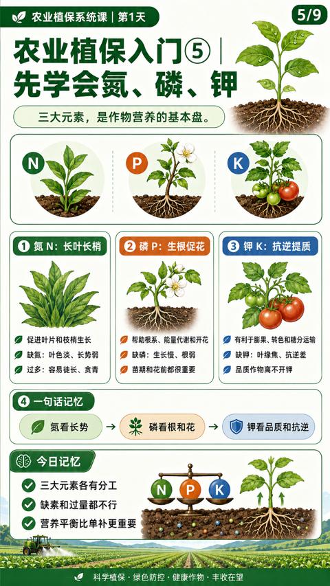 先学会氮、磷、钾（三大元素，是作物营养的基本盘）｜华昇金玛植保系统课技术图