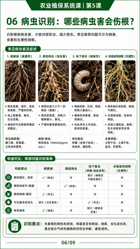 06 病虫识别：哪些病虫害会伤根（识别根部病虫害，才能对症防治，减少损失。常见根部问题可分为病害）｜华昇金玛植保系统课技术图