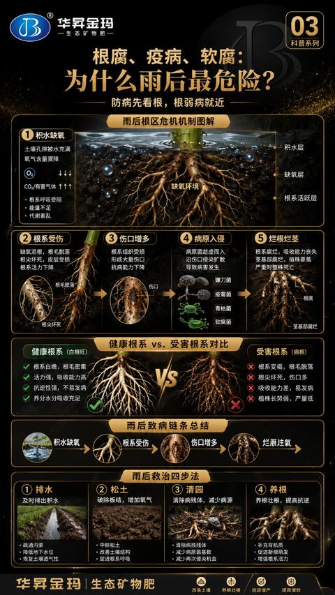 为什么雨后最危险（根系腐烂，吸收能力丧失）｜华昇金玛植保系统课技术图