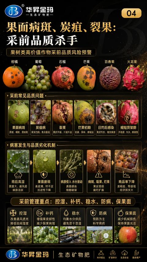 果面病斑、炭疽、裂果（采前管理重点）｜华昇金玛植保系统课技术图