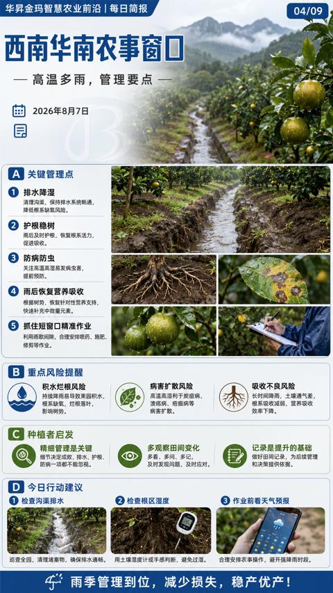 西南华南农事窗口（巡查全园，清理堵塞物，确保排水通畅）｜华昇金玛植保系统课技术图