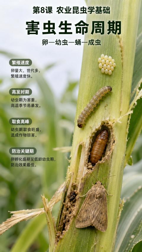 害虫生命周期（卵孵化盛期至低龄幼虫期）｜华昇金玛植保系统课技术图