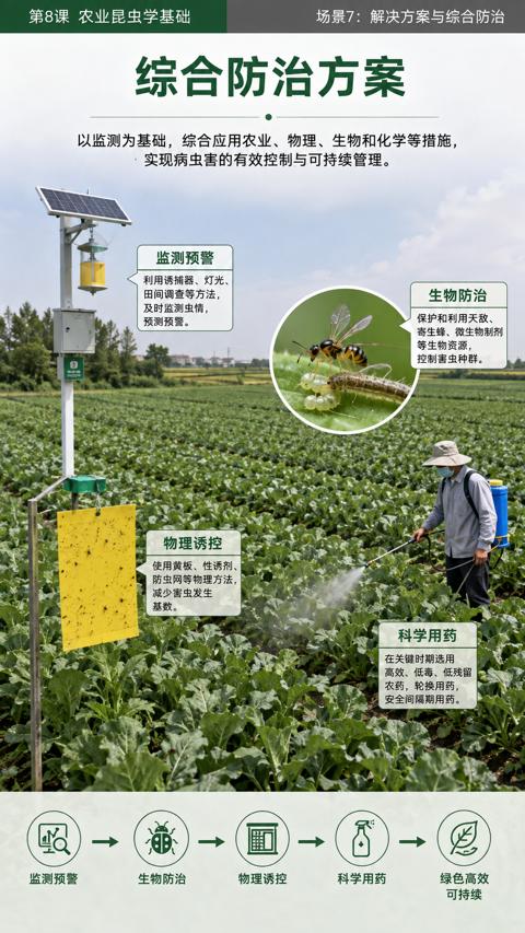 综合防治方案（以监测为基础，综合应用农业、物理、生物和化学等措施）｜华昇金玛植保系统课技术图