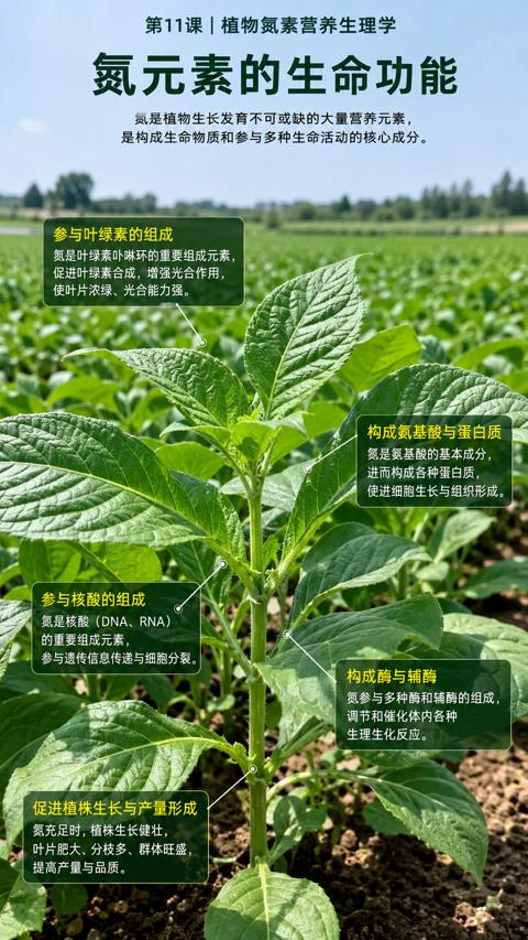 氮元素的生命功能（是构成生命物质和参与多种生命活动的核心成分）｜华昇金玛植保系统课技术图