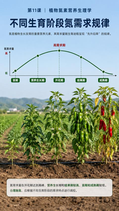 不同生育阶段氮需求规律（氮是植物生长发育的重要营养元素，其需求量随生育进程呈现“先升后降”的规律）｜华昇金玛植保系统课技术图