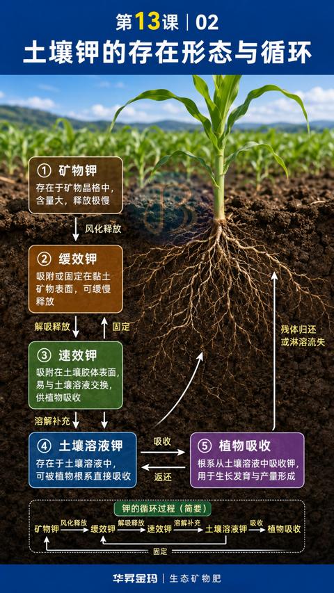 土壤钾的存在形态与循环（根系从土壤溶液中吸收钾）｜华昇金玛植保系统课技术图