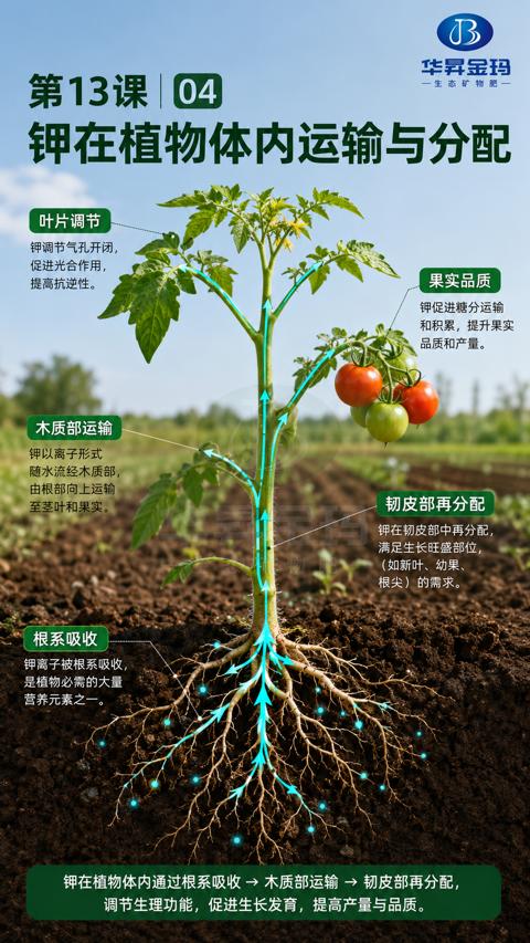 钾在植物体内运输与分配（调节生理功能，促进生长发育，提高产量与品质）｜华昇金玛植保系统课技术图