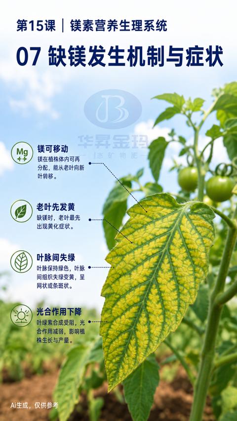 07 缺镁发生机制与症状（间组织失绿变黄，呈）｜华昇金玛植保系统课技术图