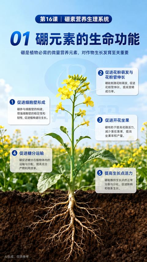 01 硼元素的生命功能（硼是植物必需的微量营养元素，对作物生长发育至关重要）｜华昇金玛植保系统课技术图