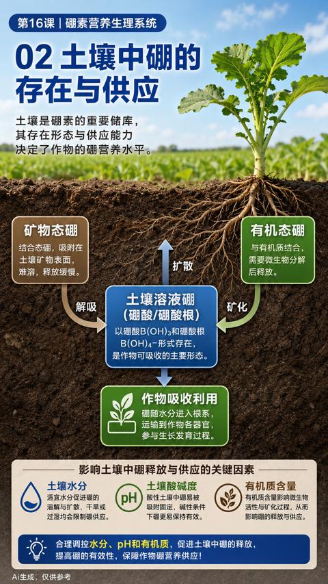 存在与供应（合理调控水分、pH和有机质，促进土壤中硼的释放）｜华昇金玛植保系统课技术图