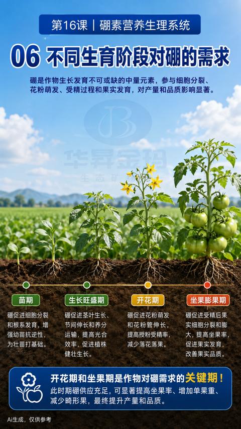 06 不同生育阶段对硼的需求（花粉萌发、受精过程和果实发育，对产量和品质影响显著）｜华昇金玛植保系统课技术图