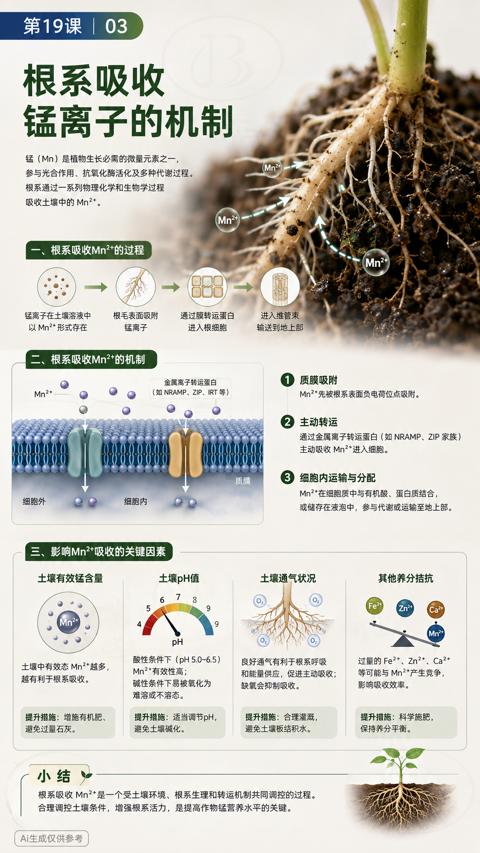 锰离子的机制（根系吸收 Mn2*是一个受土壤环境、根系生理和转运机制共同调控的过程）｜华昇金玛植保系统课技术图