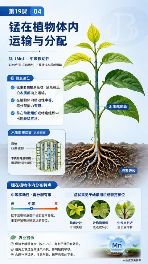运输与分配（锰不易在韧皮部中长距离再分配）｜华昇金玛植保系统课技术图