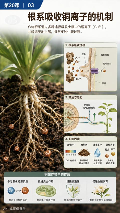 根系吸收铜离子的机制（作物根系通过多种途径吸收土壤中的铜离子（Cu2+））｜华昇金玛植保系统课技术图