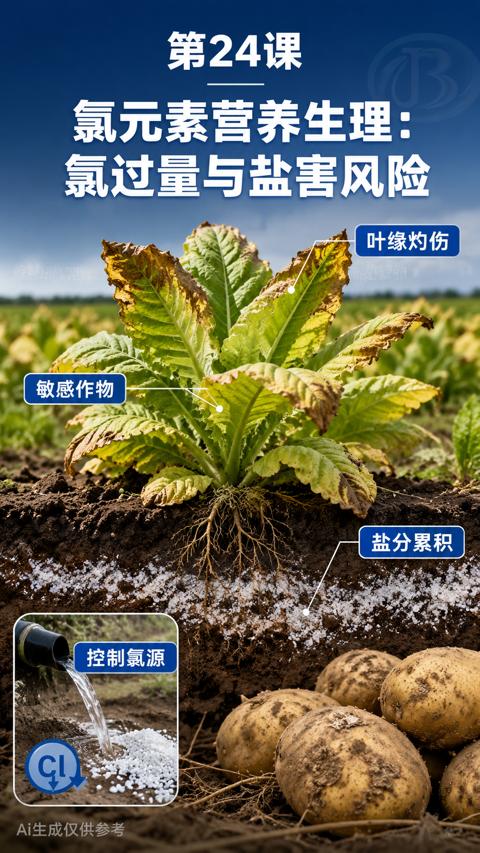 氯元素营养生理（氯过量与盐害风险）｜华昇金玛植保系统课技术图