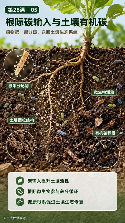 根际碳输入与土壤有机碳（植物把一部分碳，送回土壤生态系统）｜华昇金玛植保系统课技术图