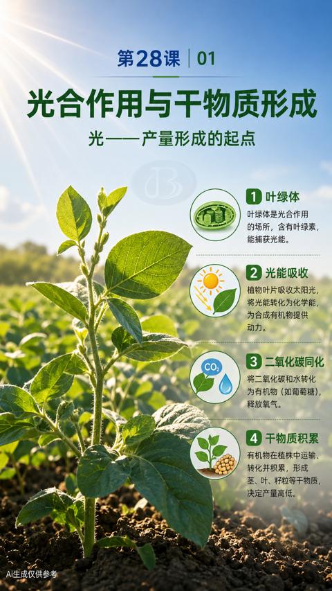 光合作用与干物质形成（为有机物（如葡萄糖））｜华昇金玛植保系统课技术图