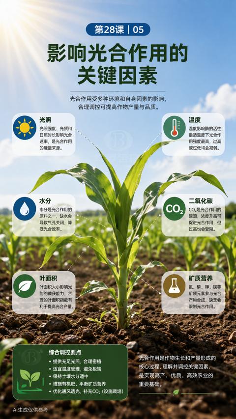 影响光合作用的（光合作用受多种环境和自身因素的影响）｜华昇金玛植保系统课技术图