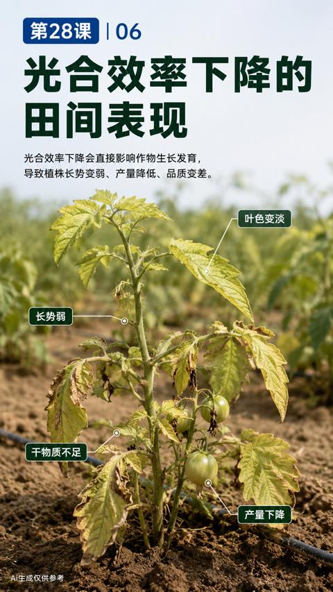 光合效率下降的（导致植株长势变弱、产量降低、品质变差）｜华昇金玛植保系统课技术图