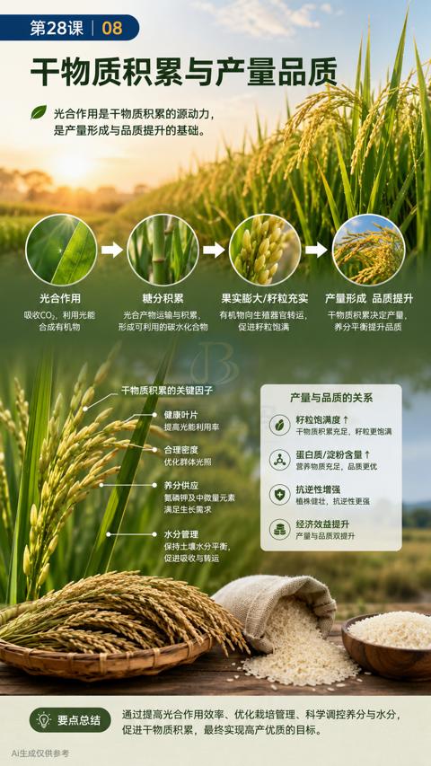 干物质积累与产量品质（通过提高光合作用效率、优化栽培管理、科学调控养分与水分）｜华昇金玛植保系统课技术图