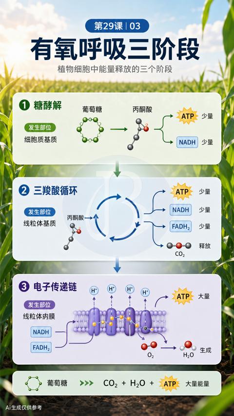 有氧呼吸三阶段（植物细胞中能量释放的三个阶段）｜华昇金玛植保系统课技术图