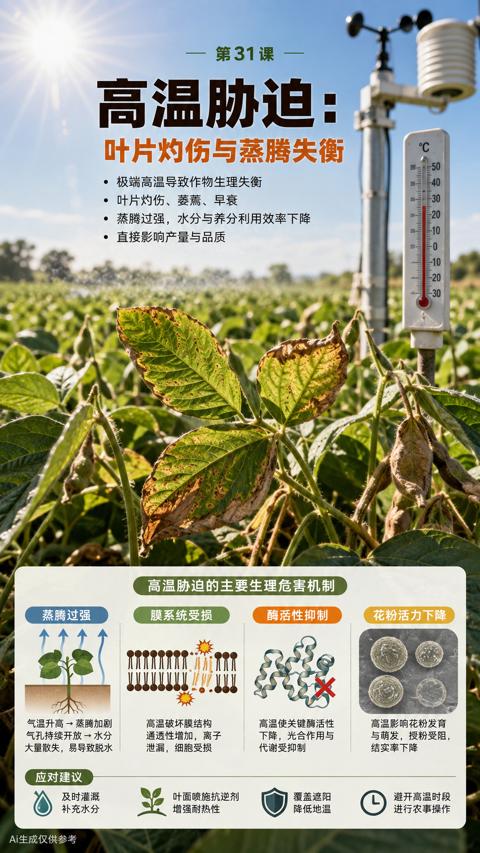高温胁迫（蒸腾过强，水分与养分利用效率下降）｜华昇金玛植保系统课技术图