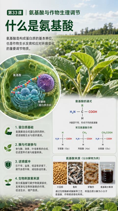 什么是氨基酸（通过生物酶解或酸解等工艺，将蛋自质分解为小分子）｜华昇金玛植保系统课技术图