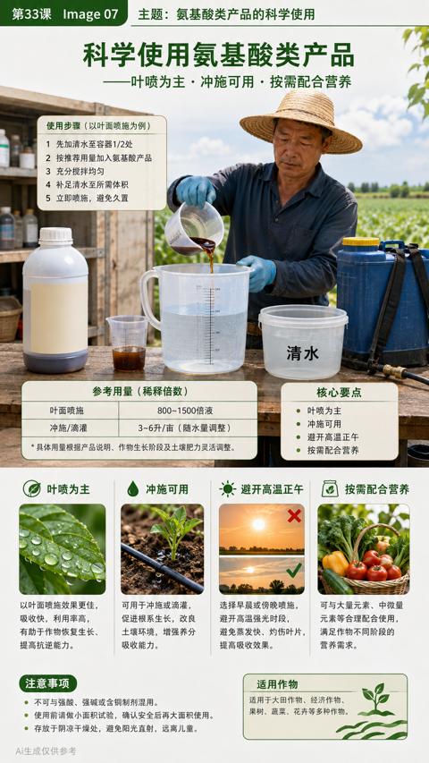 科学使用氨基酸类产品（具体用量根据产品说明、作物生长阶段及土壤肥力灵活调整）｜华昇金玛植保系统课技术图