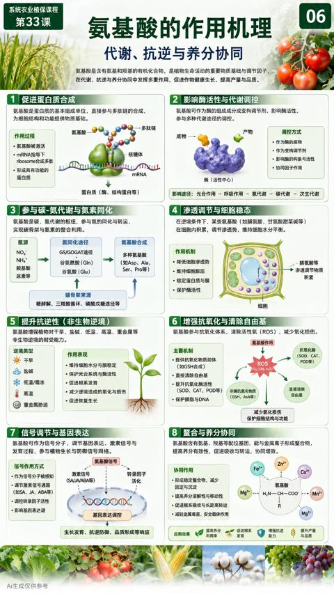 氨基酸的作用机理（氨基酸是含有氨基和幾基的有机化合物，是植物生命活动的重要物质基础与调节因子）｜华昇金玛植保系统课技术图