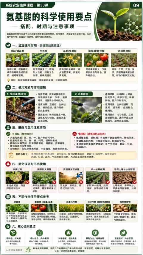氨基酸的科学使用要点（氨基酸是作物生长调节与抗逆增效的童要功能性物质。科学使用，才能发挥其促根壮苗、抗逆）｜华昇金玛植保系统课技术图