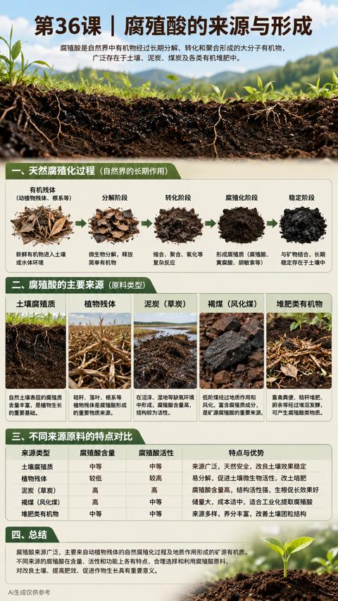 第36课 | 腐殖酸的来源与形成（腐殖酸是自然界中有机物经过长期分解、转化和聚合形成的大分子有机物）｜华昇金玛植保系统课技术图