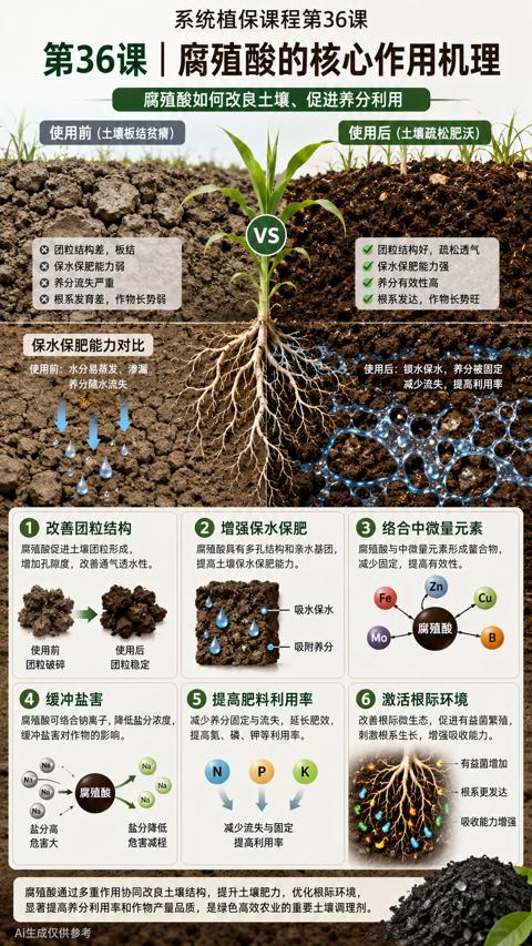 第36课 | 腐殖酸的核心作用机理（腐殖酸通过多重作用协同改良土壤结构，提升土壤肥力，优化根际环境）｜华昇金玛植保系统课技术图