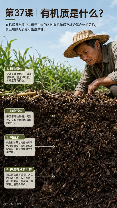 第37课\有机质是什么（有机质是土壤中来源于生物的各种有机物质及其分解产物的总称）｜华昇金玛植保系统课技术图