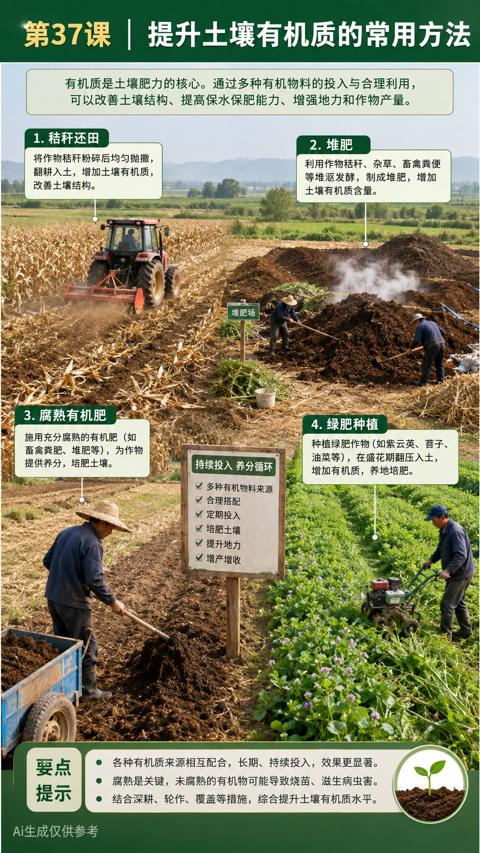 第37课 | 提升土壤有机质的常用方法（有机质是土壤肥力的核心。通过多种有机物料的投入与合理利用）｜华昇金玛植保系统课技术图