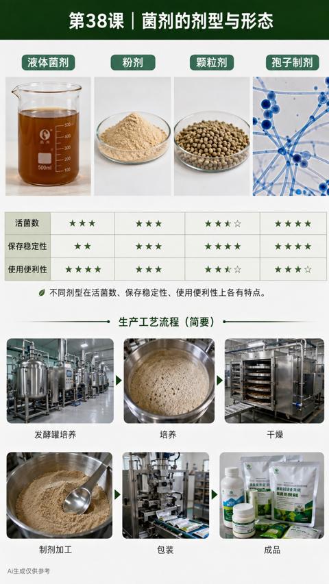 第38课|菌剂的剂型与形态（不同剂型在活菌数、保存稳定性、使用便利性上各有特点）｜华昇金玛植保系统课技术图