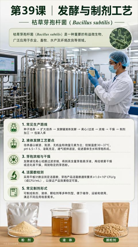第39课 | 发酵与制剂工艺（pH 6.5~7.5，溶氧充足，通气搅拌适宜，促进菌体生长和芽孢形成）｜华昇金玛植保系统课技术图
