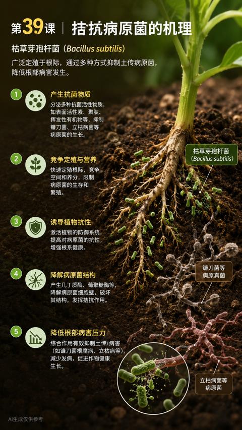 第39课|拮抗病原菌的机理（广泛定殖于根际，通过多种方式抑制土传病原菌）｜华昇金玛植保系统课技术图