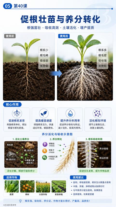 促根壮苗与养分转化（根系强，吸收旺，养分足，作物才能长得好、产量高、品质优）｜华昇金玛植保系统课技术图