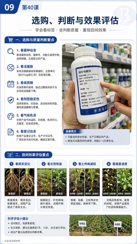 选购、判断与效果评估（看清菌种名称、菌株号、功能与适用作物）｜华昇金玛植保系统课技术图