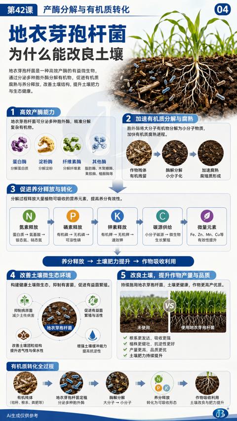 地衣芽孢杆菌（分解过程释放大量植物可吸收的营养元素，提高养分有效性）｜华昇金玛植保系统课技术图