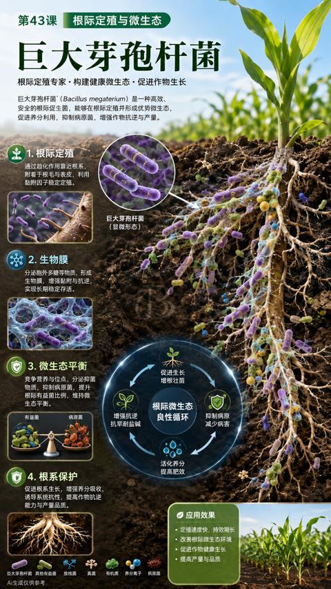 巨大芽孢杆菌（安全的根际促生菌，能够在根际定殖并形成优势微生态）｜华昇金玛植保系统课技术图