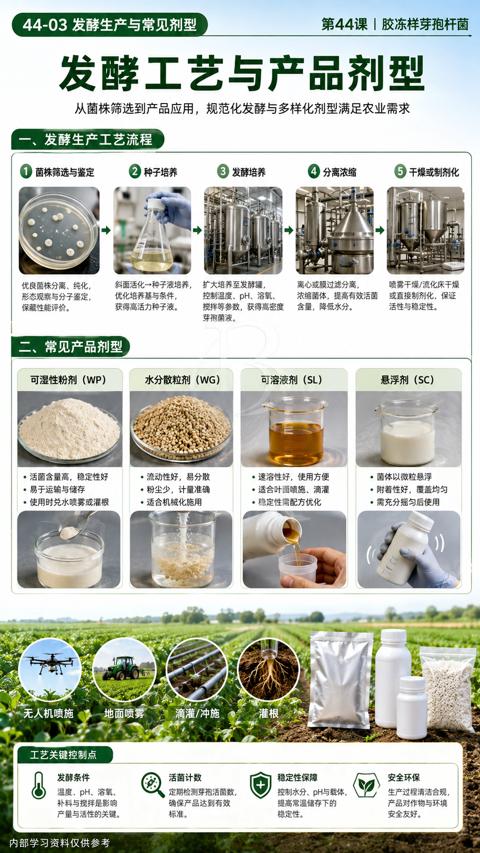 发酵工艺与产品剂型（从菌株筛选到产品应用，规范化发酵与多样化剂型满足农业需求）｜华昇金玛植保系统课技术图