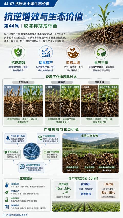 抗逆增效与生态价值（胶冻样芽孢杆菌（Paenibacillus mucilaginosus）是一种高效）｜华昇金玛植保系统课技术图