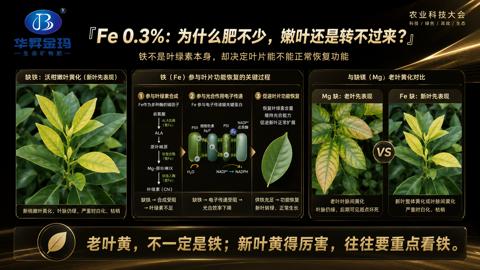 Fe 0.3%：为什么肥不少，嫩叶还是转不过来（老叶黄，不一定是铁；新叶黄得厉害，往往要重点看铁）｜华昇金玛植保系统课技术图