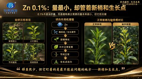 Zn 0.1%：量最小，却管着新梢和生长点（0.1%不是没价值，而是植物真正需要的量本来就小，但它很关键）｜华昇金玛植保系统课技术图