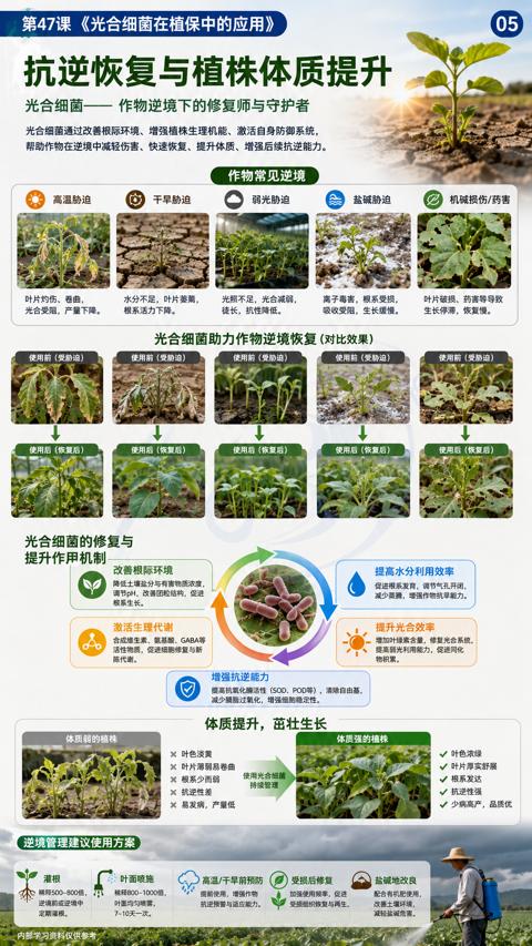 抗逆恢复与植株体质提升（帮助作物在逆境中减轻伤害、快速恢复、提升体质、增强后续抗逆能力）｜华昇金玛植保系统课技术图