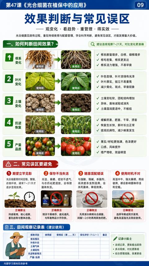 效果判断与常见误区（光合细菌见效有过程，重在持续使用与配套管理，学会科学判断，避免常见误区，才能发挥最大价值）｜华昇金玛植保系统课技术图