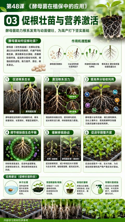 03 促根壮苗与营养激活（酵母菌助力根系发育与幼苗健壮，为高产打下坚实基础）｜华昇金玛植保系统课技术图