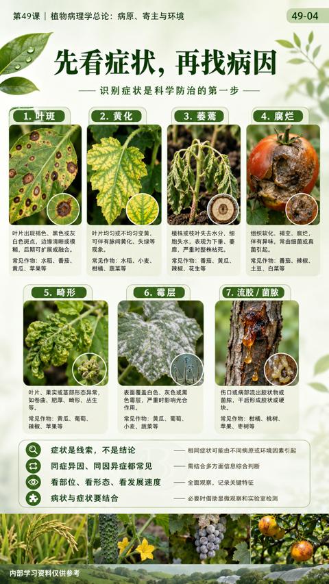 先看症状，再找病因（相同症状可能由不同病原或环境因素引起）｜华昇金玛植保系统课技术图